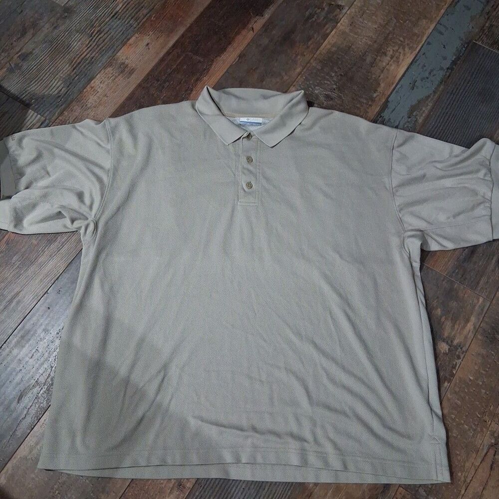 Columbia PFG Polo Shirt Mens SZ 2XL Tan Omni Shade Performance Fishing Golf B22